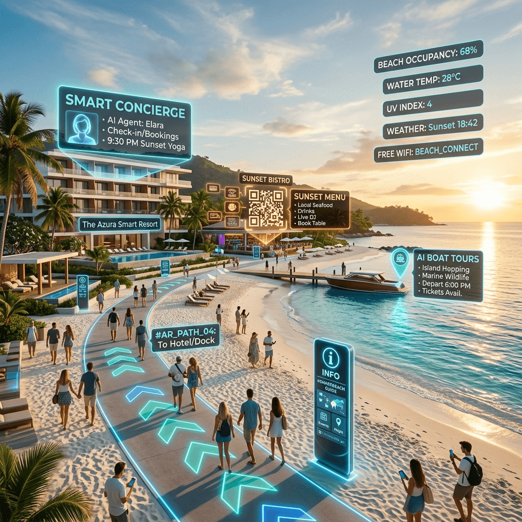 Praia com toda a infraestrutura turística guiada e indicada pela Inteligência Artificial Nexus