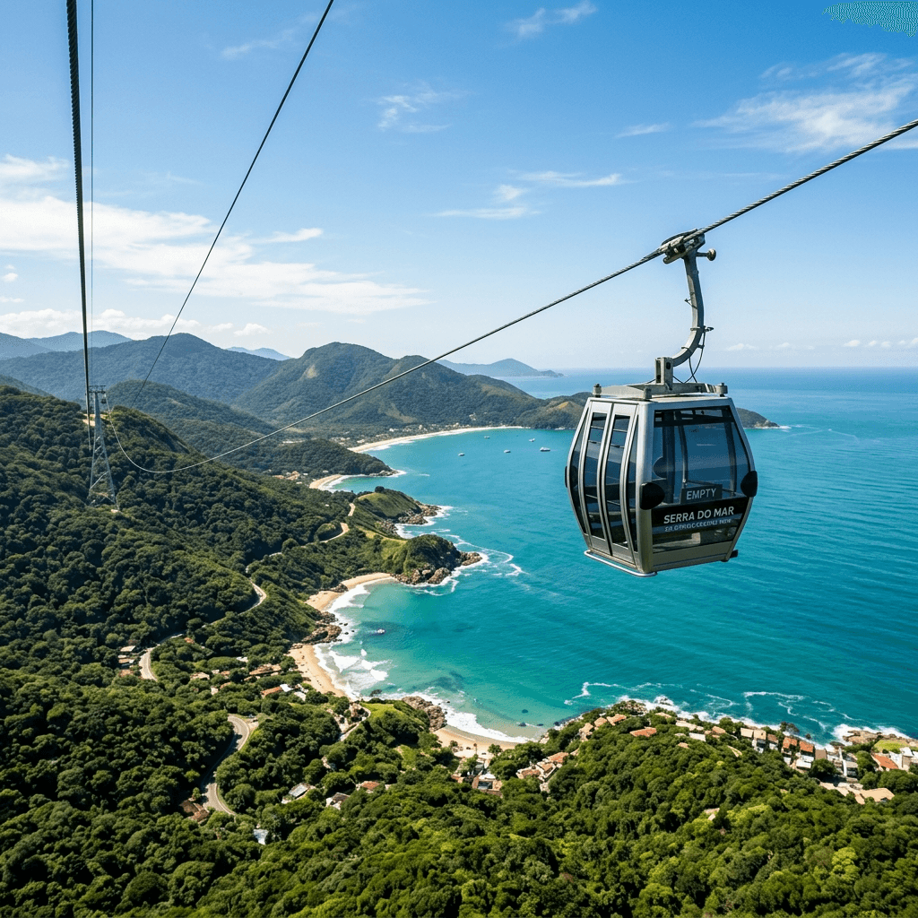 Teleférico deslizando sobre a orla turística