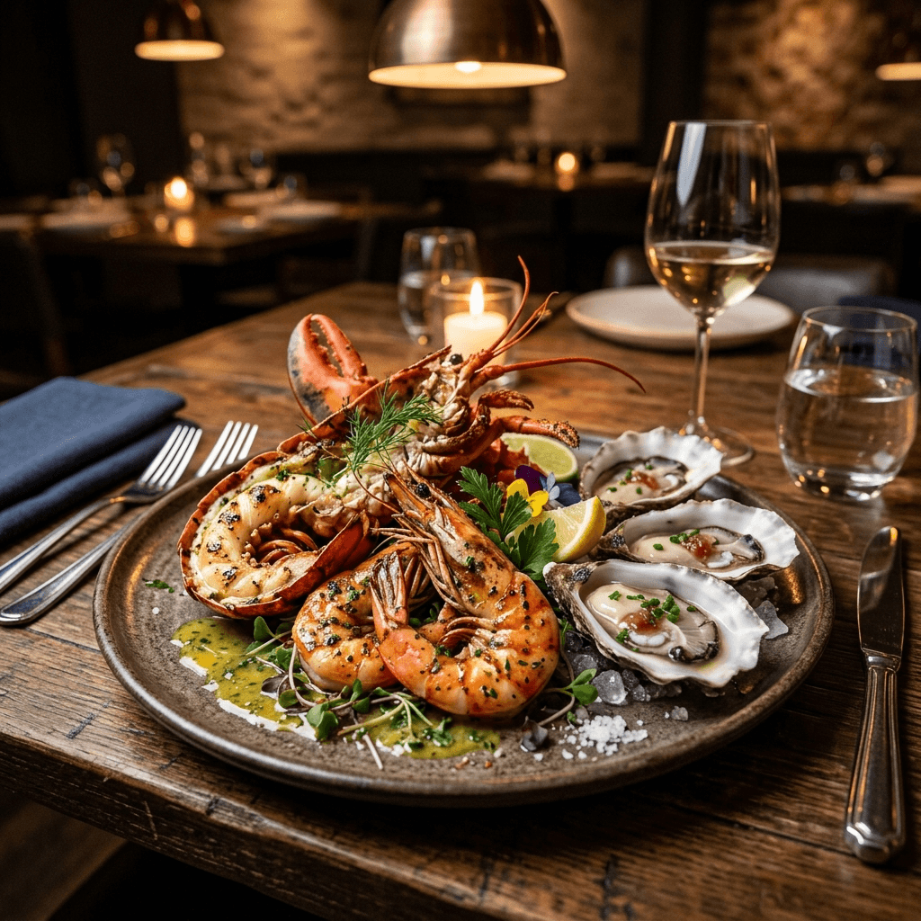 Prato de frutos do mar gourmet e luxuoso