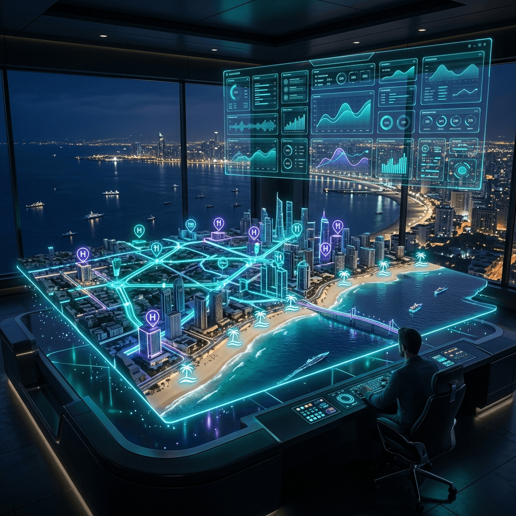 Mapa holográfico de uma cidade inteligente conectada